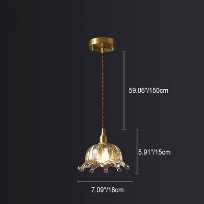 Nordic Light Luxury Simple All-Copper Glass Flower-Shaped 1-Light Pendant Light