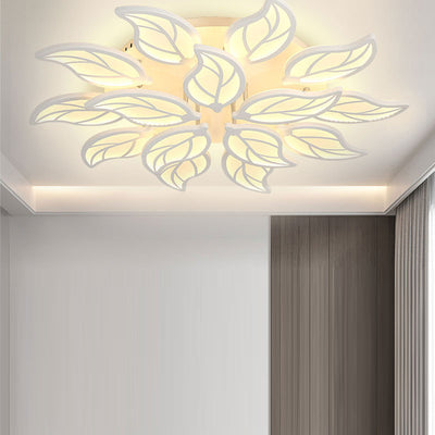 Modern Minimalist Leaf Hardware Acrylic LED Semi-Flush Mount Ceiling Light For Living Room