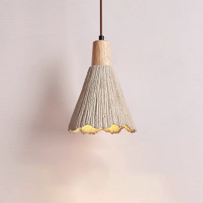 Modern Minimalist Umbrella-Shaped Cement Wood Metal 1-Light Pendant Light For Living Room