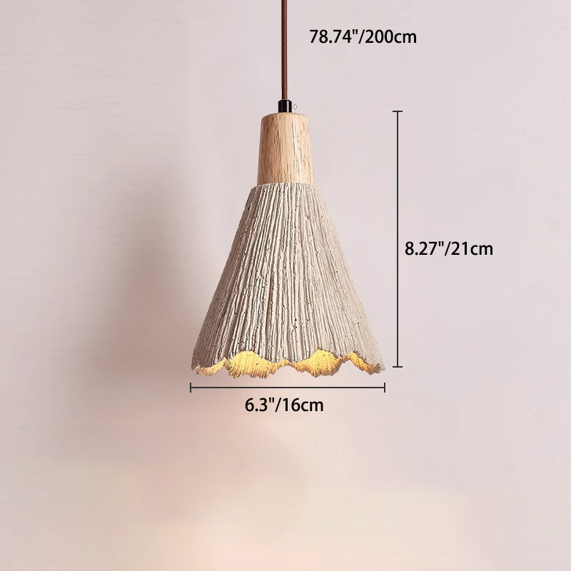 Modern Minimalist Umbrella-Shaped Cement Wood Metal 1-Light Pendant Light For Living Room