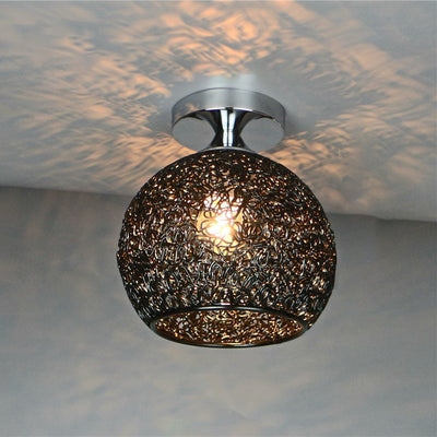 Contemporary Scandinavian Iron Aluminum Weaving Ball 1-Light Semi-Flush Mount Ceiling Light For Hallway