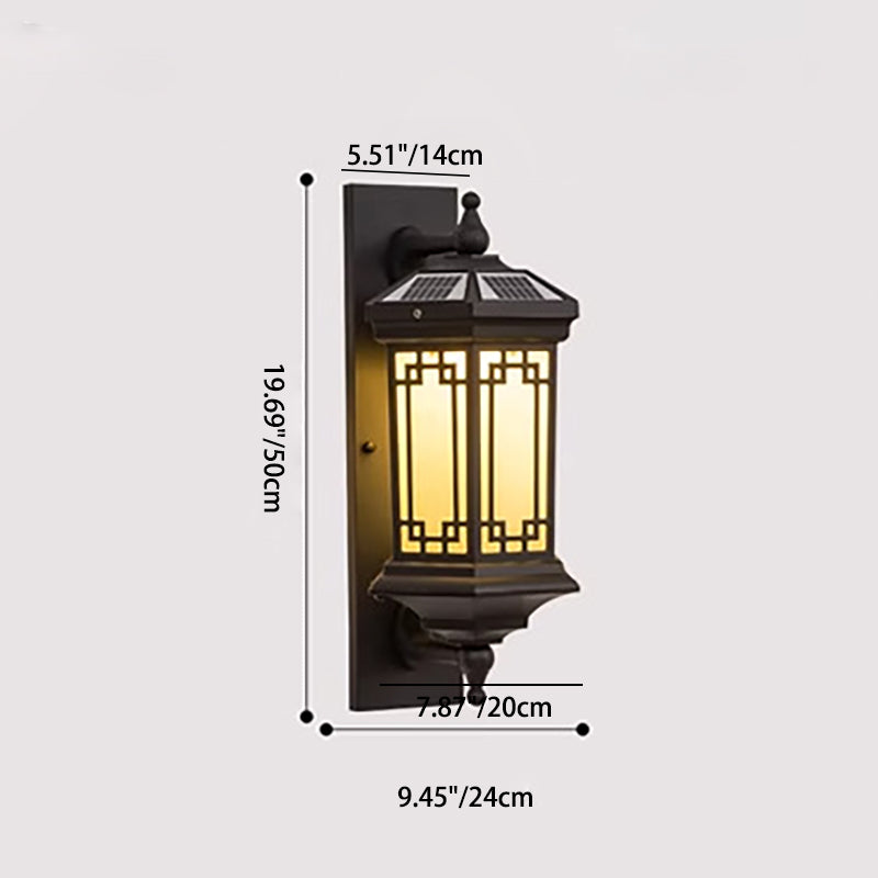 Traditional Chinese Solar Cylinder Triangle Rectangle Loft Aluminum Glass 1-Light Waterproof Wall Sconce Lamp For Garden