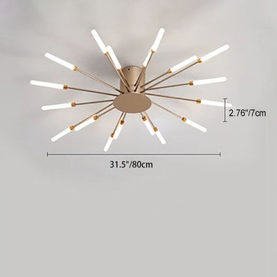 Modern Minimalist Round Radiant Iron Acrylic LED Semi-Flush Mount Ceiling Light For Living Room