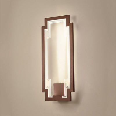 Traditional Chinese Rectangle Striped Lotus Leaf Iron Acrylic LED Wall Sconce Lamp For Bedroom