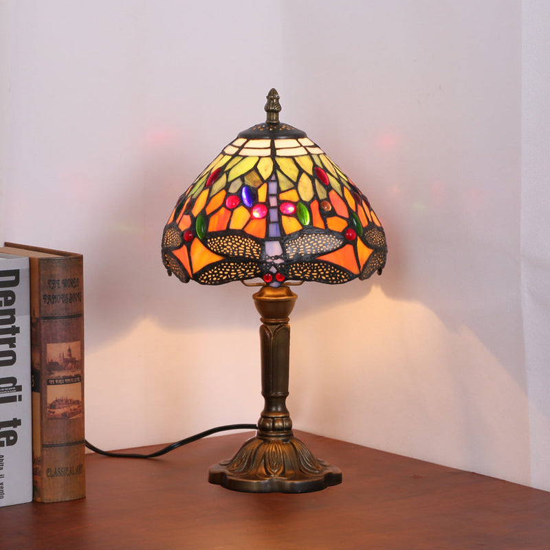 Traditional Tiffany Mushroom Resin Glass 1-Light Table Lamp For Bedroom