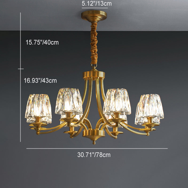 Contemporary Luxury Full Copper Frame Dazzling Crystal Cup Shade 6/8/10-Light Chandelier For Living Room