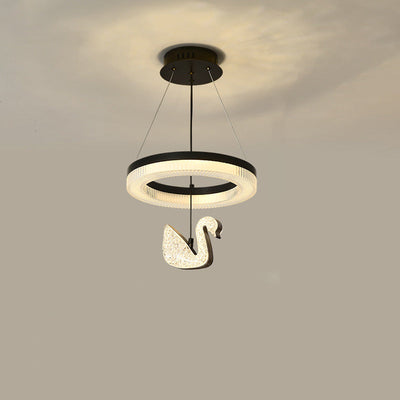 Contemporary Luxury Circle Ring Shade ABS Swan Decor LED Chandelier For Living Room