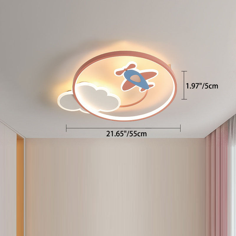 Contemporary Creative Acrylic Airplane Iron LED Flush Mount Ceiling Light For Bedroom