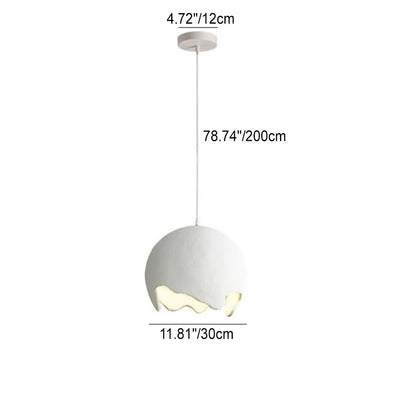 French Modern Cream Eggshell Shape Resin Iron 1-Light Pendant Light