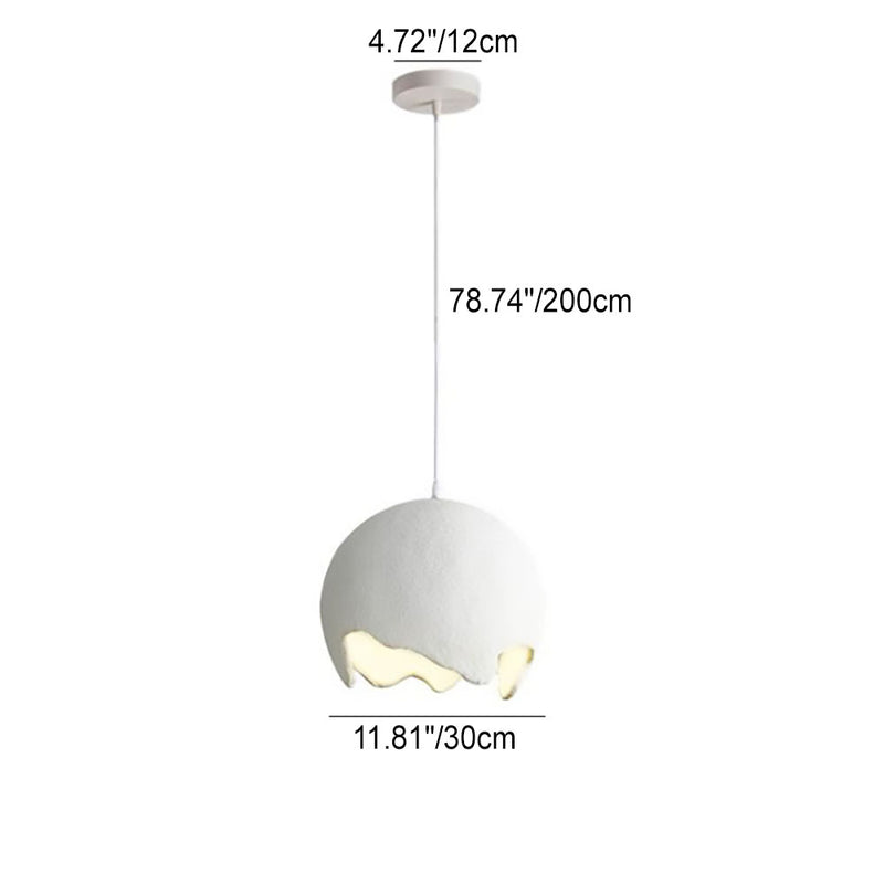 French Modern Cream Eggshell Shape Resin Iron 1-Light Pendant Light