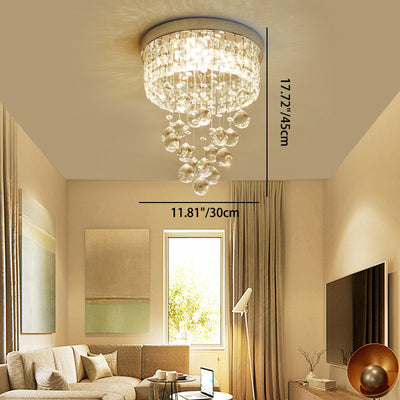 Traditional European Stainless Steel Crystal Round Pendant LED Flush Mount Ceiling Light For Hallway