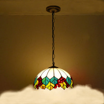 Traditional Tiffany Dome Iron Glass 1-Light Pendant Light For Living Room