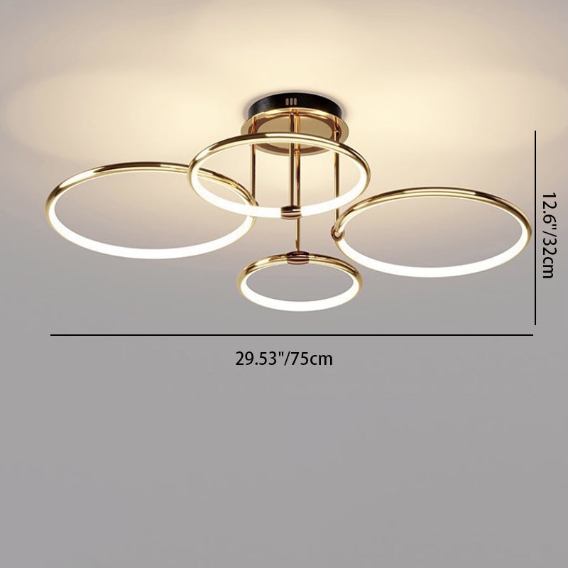 Contemporary Luxury Circle Combo Design LED Semi-Flush Mount Ceiling Light For Bedroom