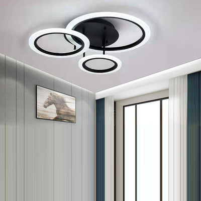 Modern Minimalist Combination Round Circle Hardware Acrylic LED Semi-Flush Mount Ceiling Light For Living Room