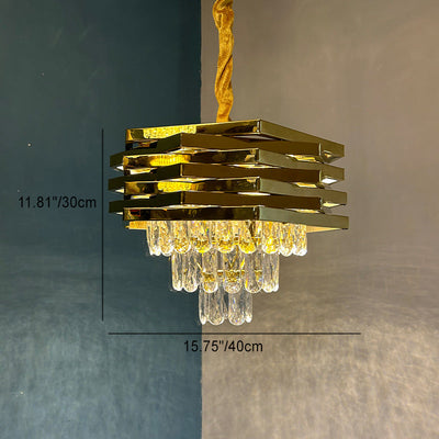 Contemporary Luxury Square Stacked Branch Crystal Metal Stainless Steel 5/7/8/9 Light Chandelier For Living Room