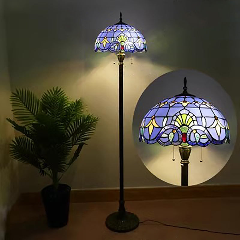 Traditional Tiffany Column Iron Glass 3-Light Standing Floor Lamp For Living Room