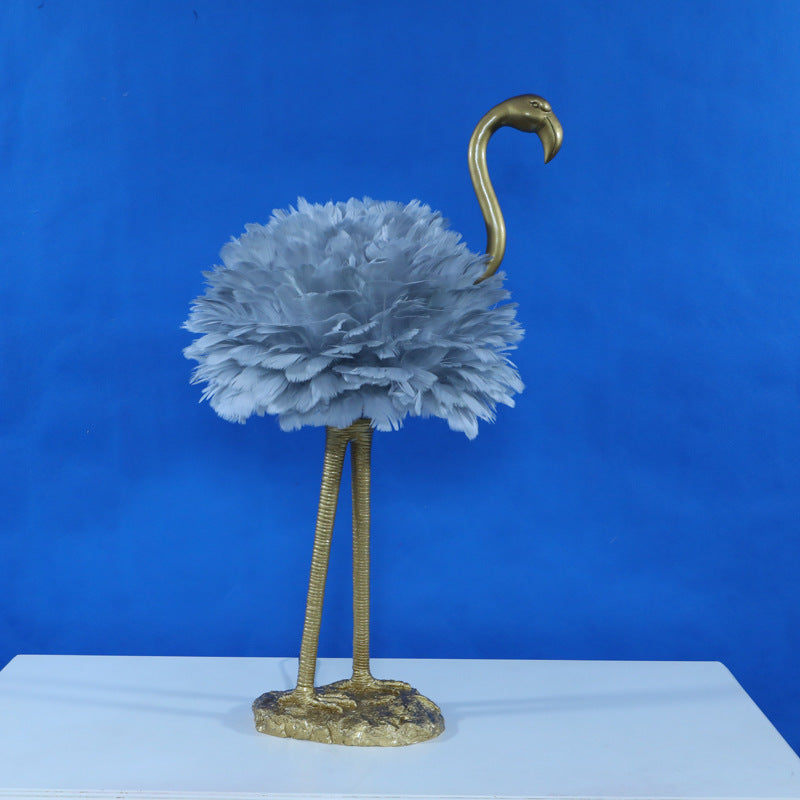 Contemporary Nordic Goose Feather Metal Flamingo Ball 1-Light Table Lamp For Bedside