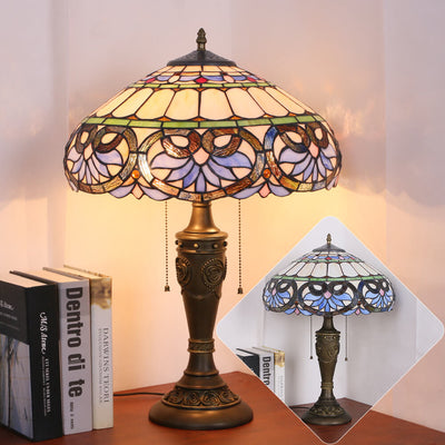 Mediterrane Vintage Tiffany Glasmalerei 1-flammige Tischlampe 