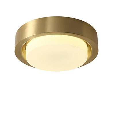 Modern Minimalist Full Copper Round Glass Shade LED Flush Mount Ceiling Light For Living Room