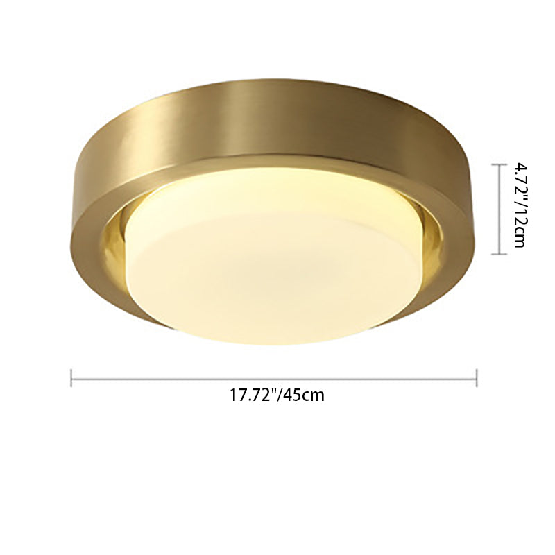 Modern Minimalist Full Copper Round Glass Shade LED Flush Mount Ceiling Light For Living Room