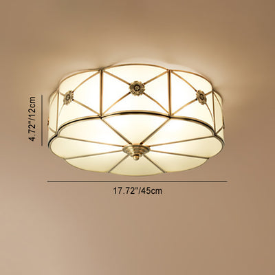 Traditional European Brass Glass Round Hand Carved 3/4/6 Light Flush Mount Ceiling Light For Living Room