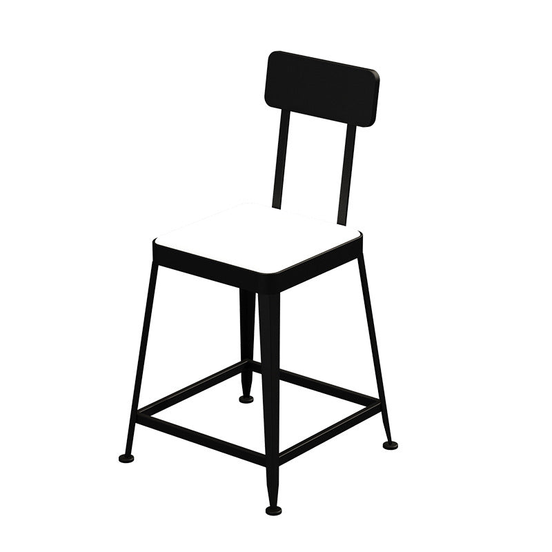 Modern Minimalist Square Leather Upholstered Iron Frame Bar Stool Backrest Footrest For Dining Room