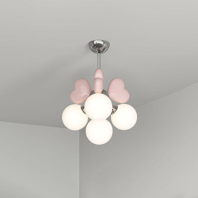 Modern Minimalist Cream Orb Heart Hardware Resin PE 4/6 Light Chandelier For Living Room