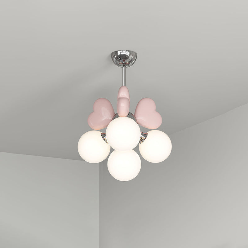 Modern Minimalist Cream Orb Heart Hardware Resin PE 4/6 Light Chandelier For Living Room