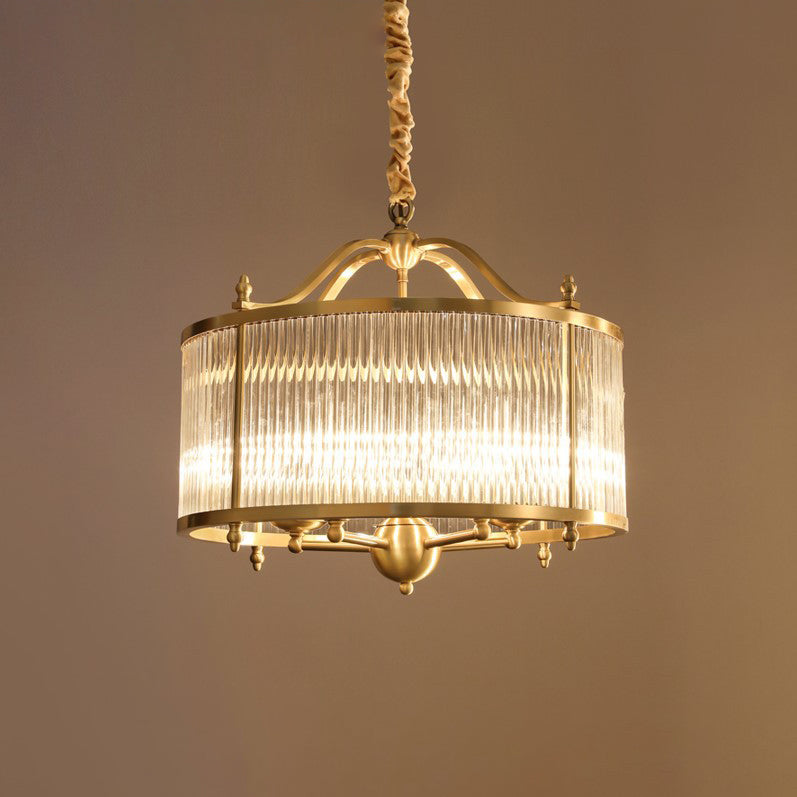 Contemporary Luxury Copper Glass Round Pinstripe 3/5 Light Chandeliers For Dining Room