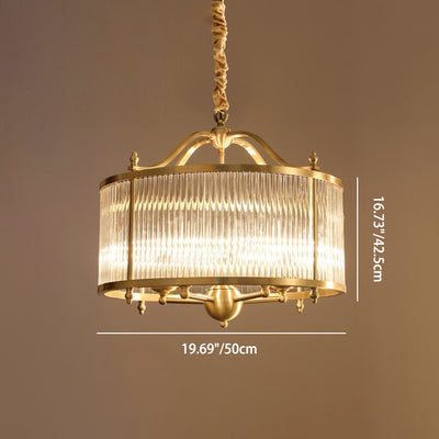 Contemporary Luxury Copper Glass Round Pinstripe 3/5 Light Chandeliers For Dining Room