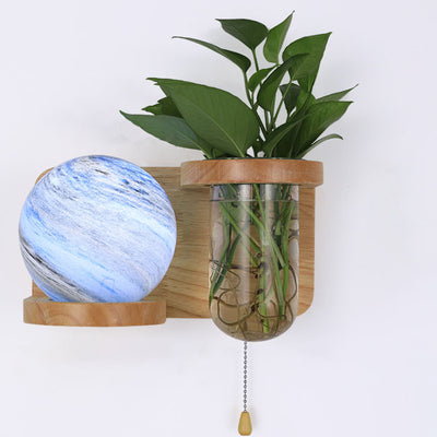 Modern Minimalist Creative Oak Glass Planet 1-Light Wall Sconce Lamp