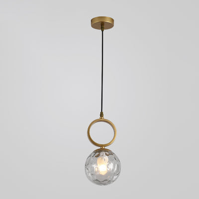 Contemporary Nordic Glass Iron Ball Ring 1-Light Pendant Light For Bedside