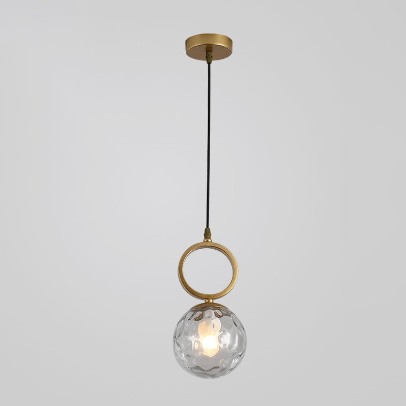 Contemporary Nordic Glass Iron Ball Ring 1-Light Pendant Light For Bedside