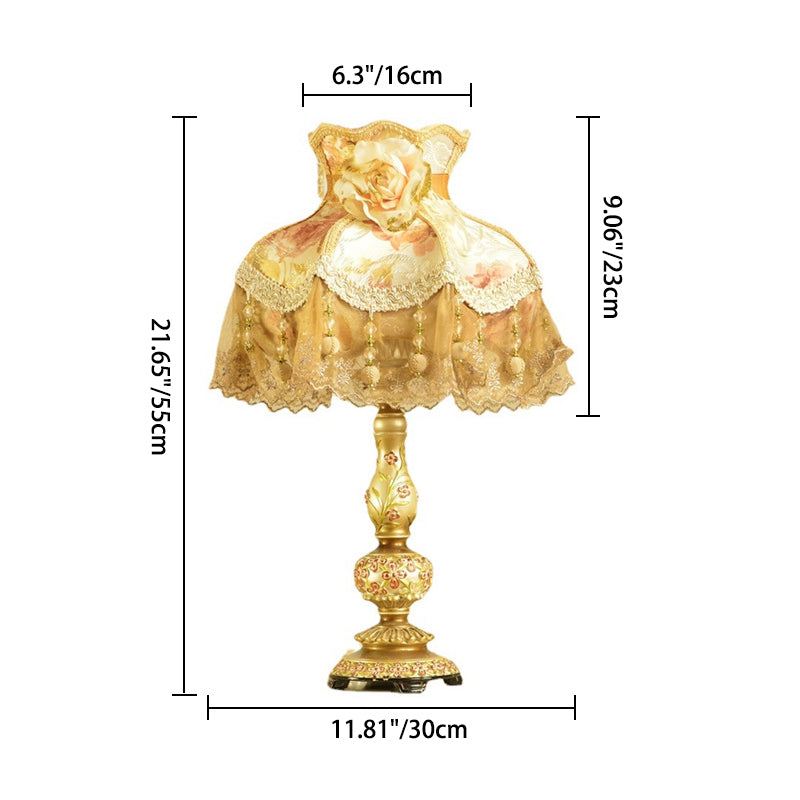 Contemporary Scandinavian Sculpted Floral Resin Iron Metal Fabric 1-Light Table Lamp For Bedroom