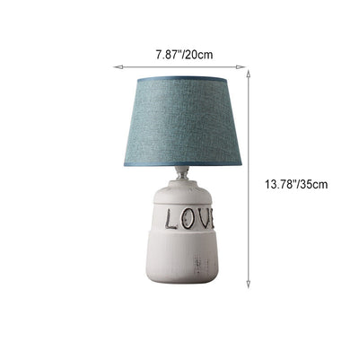 Modern Minimalist Round Ceramic Base Fabric 1-Light Table Lamp For Bedroom