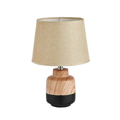 Modern Minimalist Wood Grain Fabric Ceramic 1-Light Table Lamp