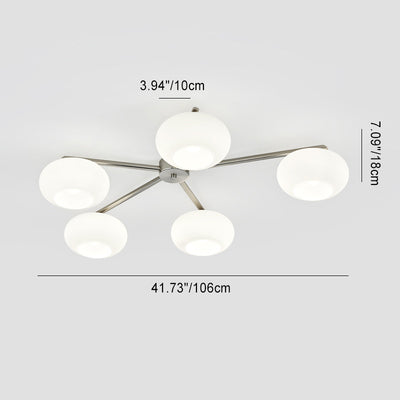 Modern Mid-Century Iron Glass Oval Shade 5-Light Semi-Flush Mount Ceiling Light For Living Room