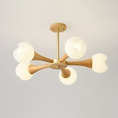 Contemporary Nordic Branch Flower Rubberwood Plastic 3/5 Light Chandelier For Living Room