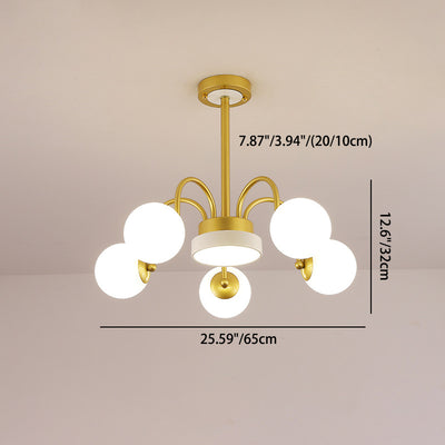 Modern Minimalist Branch Orb Round Iron Acrylic Glass 3/5 Light Chandelier For Living Room