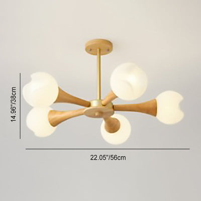 Contemporary Nordic Branch Flower Rubberwood Plastic 3/5 Light Chandelier For Living Room