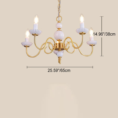 Traditional French Full Copper Frame Candelabra 5-Light Chandelier For Living Room