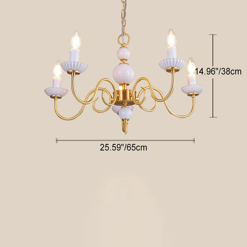 Traditional French Full Copper Frame Candelabra 5-Light Chandelier For Living Room