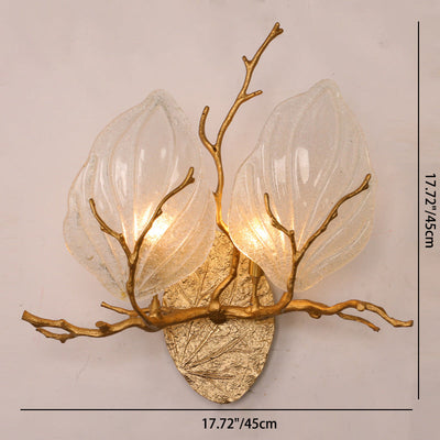 Contemporary Creative Copper Glass Leave Branch 1/2 Light Wall Sconce Lamp For Living Room