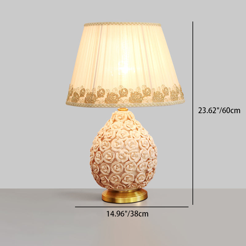 Contemporary Creative Rose Vase Base Cylinder Copper Ceramic Fabric 1-Light Table Lamp For Bedroom