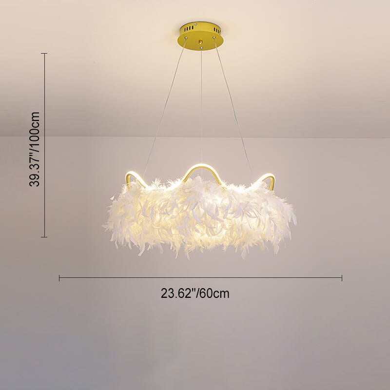 Contemporary Creative Crown Feather Aluminum Acrylic LED Pendant Light For Bedroom