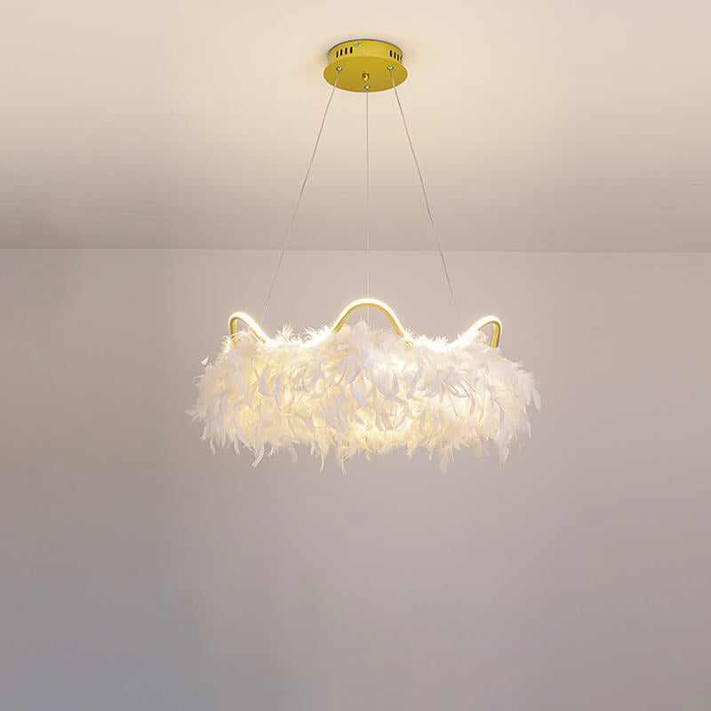 Contemporary Creative Crown Feather Aluminum Acrylic LED Pendant Light For Bedroom