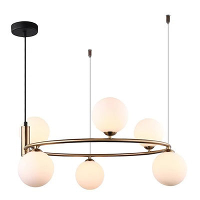 Modern Mid-Century Iron Spherical Glass Shade 4/6-Light Chandelier For Living Room