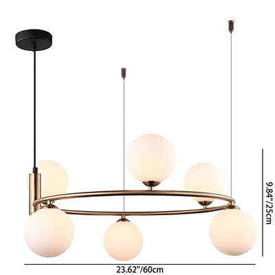 Modern Mid-Century Iron Spherical Glass Shade 4/6-Light Chandelier For Living Room