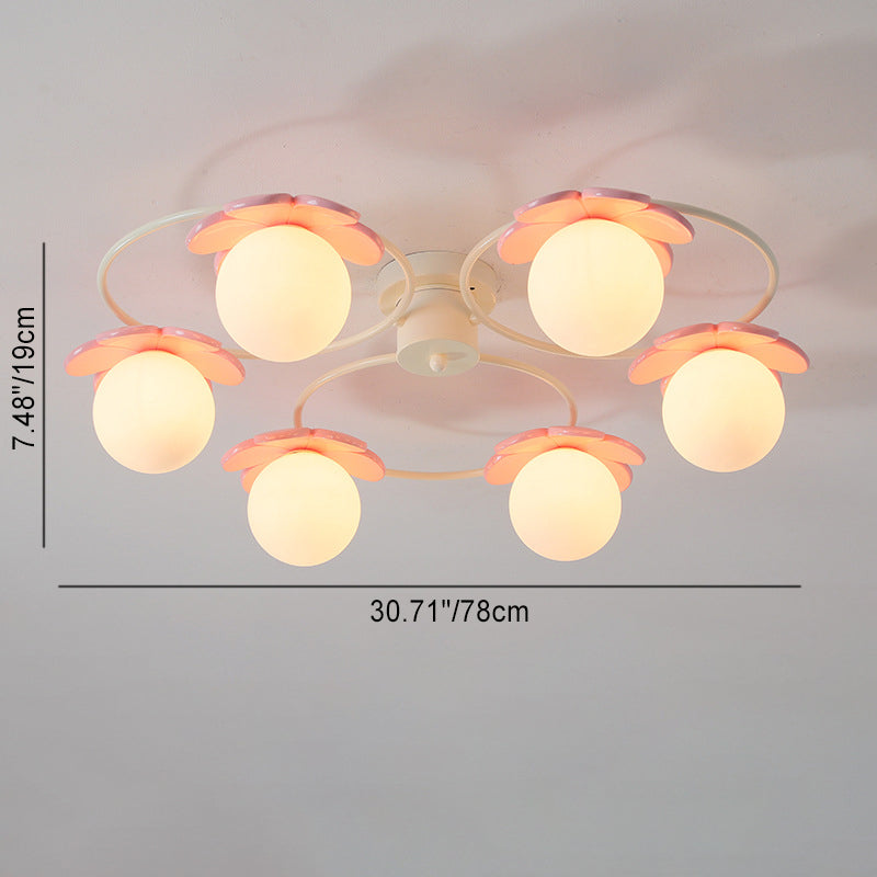 Modern Minimalist Round Sphere Iron Glass 4/6/8 Light Semi-Flush Mount Ceiling Light For Living Room