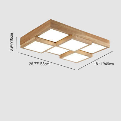 Nordic Minimalist Wood Square Magic Cube LED Flush Mount Ceiling Light